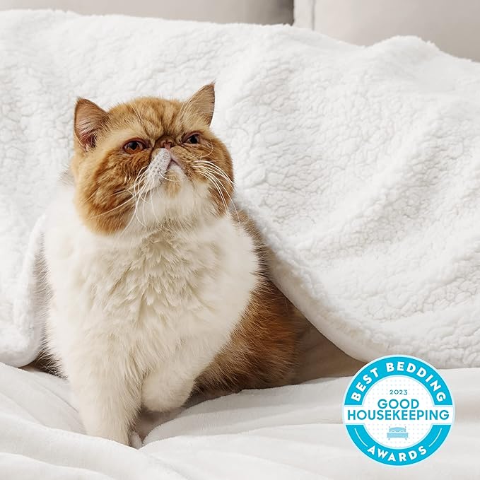 Bedsure GentleSoft Sherpa Fleece Blankets King Size for Bed - Thick and Warm, Soft Fuzzy Plush King Blanket for Winter, White, 108x90 Inches