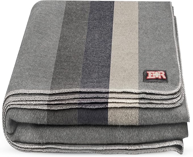 Military Wool Blanket - 95% Wool, Washable, Perfect for Outdoors, Picnics, Travel, Car & Bushcraft Emergency Blanket, 96" x 96" 6.65 lbs. - Grey with Stripes - Queen Size