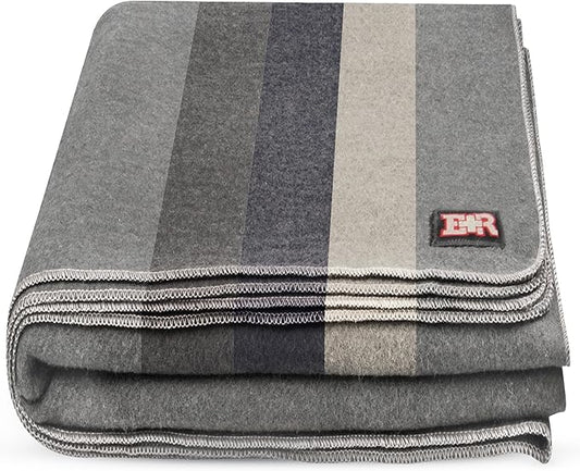 Military Wool Blanket - 95% Wool, Washable, Perfect for Outdoors, Picnics, Travel, Car & Bushcraft Emergency Blanket, 96" x 96" 6.65 lbs. - Grey with Stripes - Queen Size