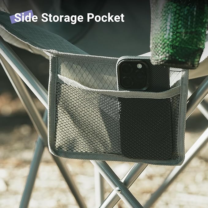 Camping Chairs Lawn Portable Foldable Camp Folding Lightweight Chair for Adults with Drink Holder and Cooler Pouch Outdoor for Camping, Lawn, Sports, Picnic, Music Festival, Gray Black