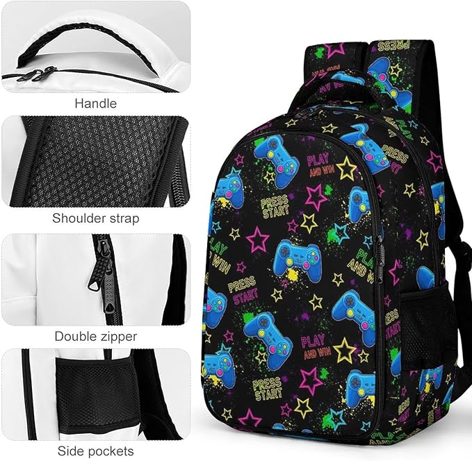 Travel Laptop Backpack Cool Blue Video Game Weapon Games Pattern for Men Women, Water Resistant Business Anti Theft Computer Bag with Multi Compartments for College Work Hiking