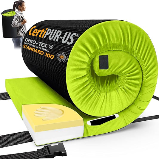 CYMULA Memory Foam Camping Mattress Pad, CertiPUR-US Sleeping Mat, Portable Roll Up Mattress for Adults, Camping Bed Pads for Sleepover, Car Bed with Travel Bag