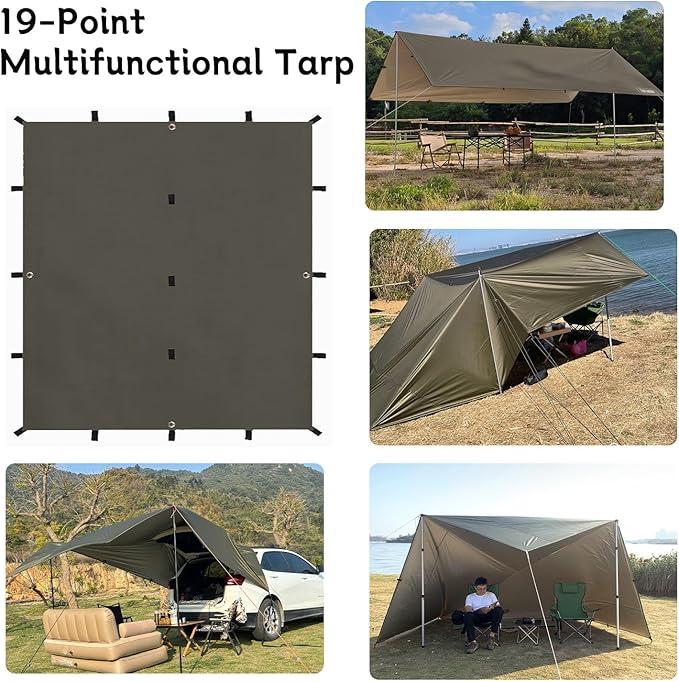 Car Awning Camping SUV Sun Shelter Waterproof Universal Tent Canopy Anti-UV for Van Campervan Caravan Truck Vehicle (Olive Green, 118"X118")