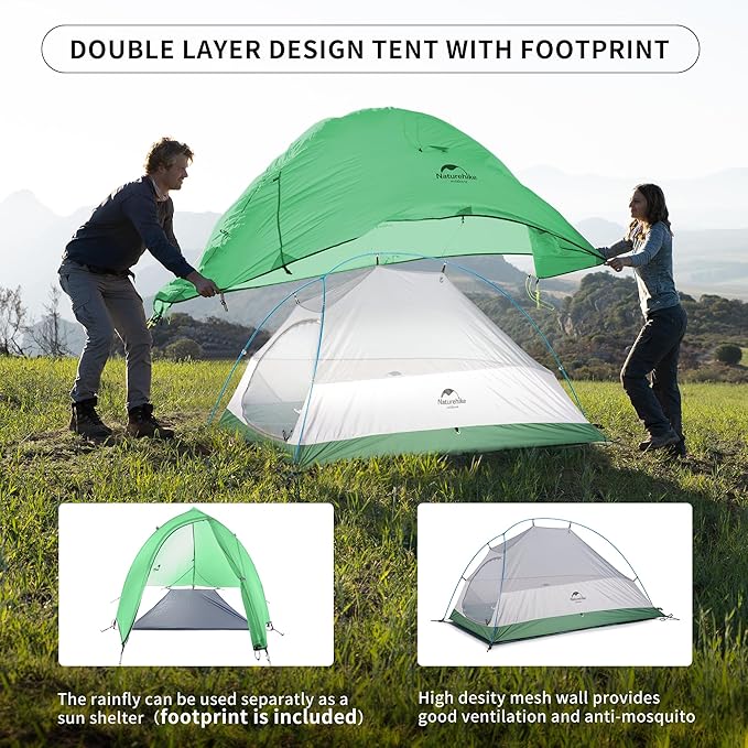 Naturehike Cloud Up 1 Person Tent, Lightweight Backpacking Tents for One Man, Waterproof Ultralight One Person Tent for Camping Hiking Backpacking