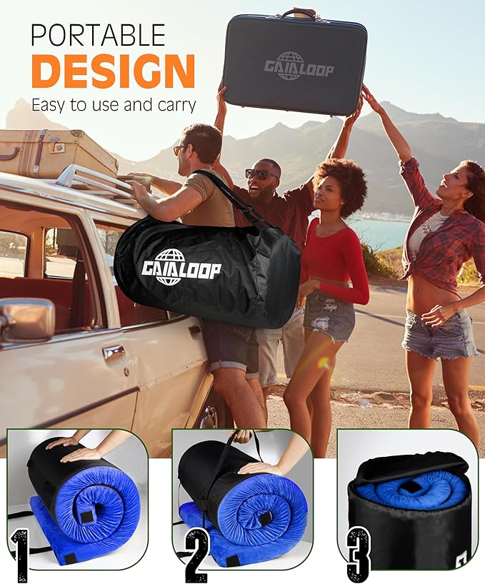 4 Inch GAIALOOP Extra Thick Memory Foam Camping Mattress, Roll Up Floor Sleeping Mat Camp Cot Mattress Pad Travel Camping Couch Bed for Guest Adults Side Sleepers