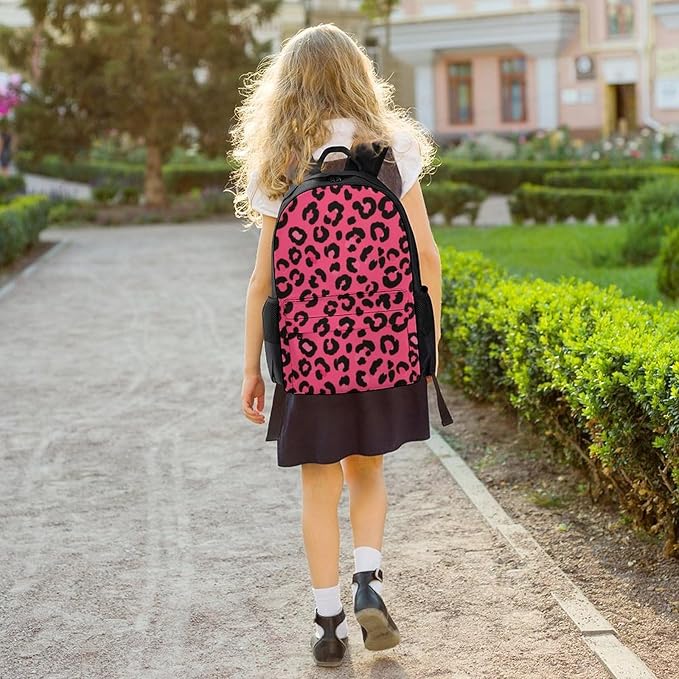 Backpack Anti-Theft Multipurpose Large Capacity Carry On Bag, Pink Cheetah Leopard Print Camping Outdoor Backpack With Side Pockets