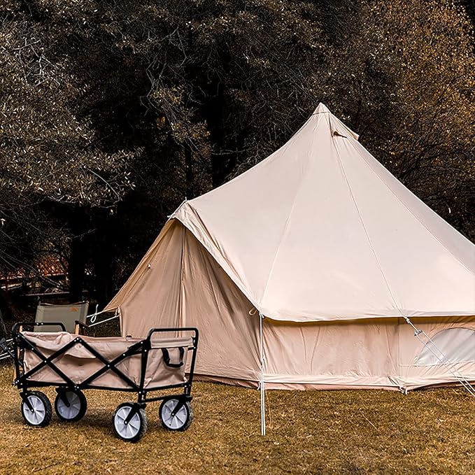 GeRRiT 4 Season Cotton Canvas Yurt Tent with Stove Jacks, 4M / 13ft Waterproof Canvas Bell Tent, Big Space Camping Yurt Style Tent for Family Camping Picnic
