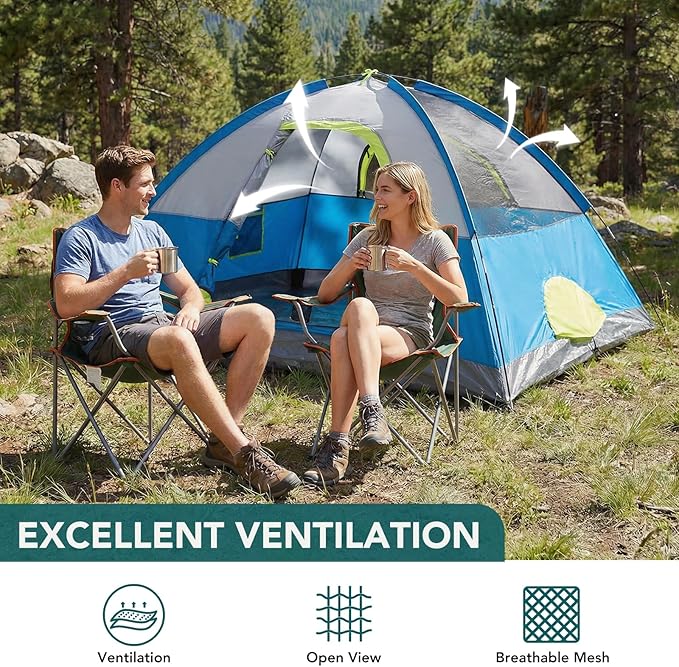 OLIXIS Camping Tent 2/4 Person, Waterproof Windproof Dome Tent with Multi-Directional Ventilation, Quick 5 Min Setup for Family Outdoor, Backpacking, Hiking