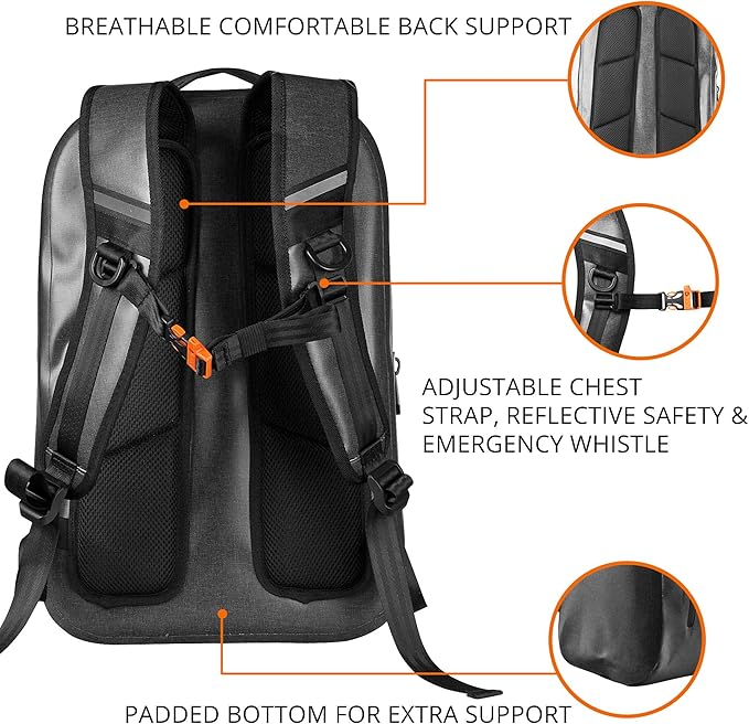 Airtight Waterproof Backpack - 20L Dry Bag for Hiking, Camping, Kayaking - Padded Shoulder Straps - Airtight Zipper for Outdoor Protection from Dust and Water