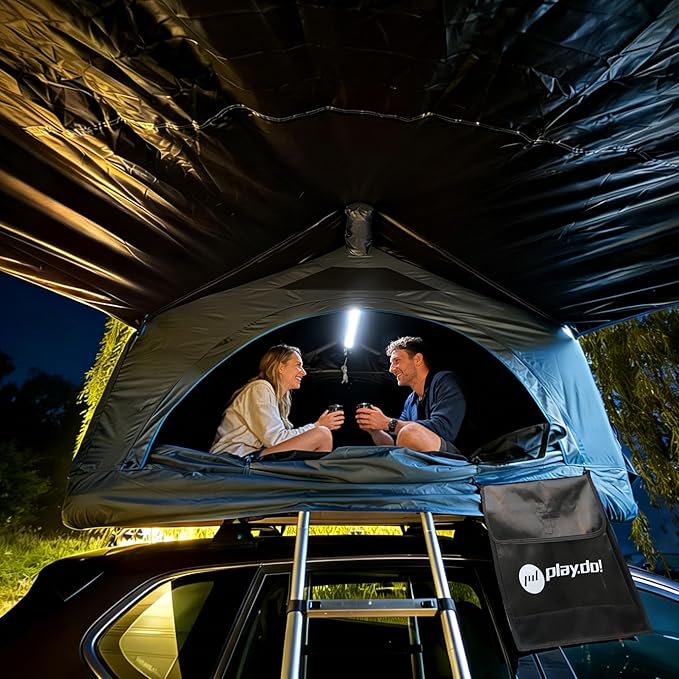 PlayDo Air Tents for Camping Rooftop Tent Easy Setup Inflatable Roof Tent Blow Up Car Top Tent for Pickup Truck SUV with Strip Light, Ladder, Air Mattress