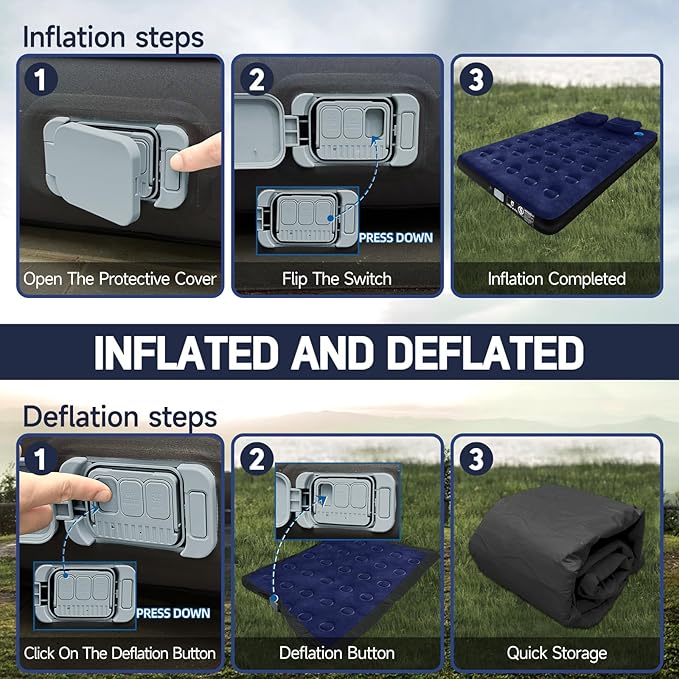 Umbrauto Air Mattress for 5.5-6.5 ft Short Bed Full-Size Trucks, Pickup Truck Airbed Mattress with Cordless Rechargeable Pump for Outdoor Travel