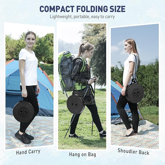 Upgraded Collapsible Stool, Portable Folding Stool with Load Capacity 500lbs for Adults, Sturdy Telescopic Seat for Camping Fishing Hiking BBQ, Black