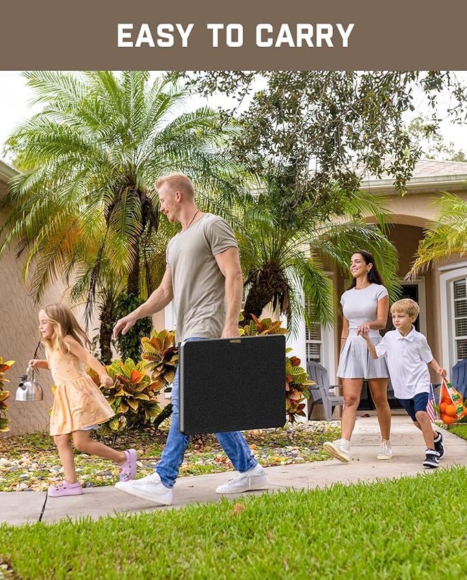 FanttikOutdoor Folding Table, One-Handed Height Adjustment, 3 Heights, Multi-Functional Small Folding Table 28 inch, TV Tray, Portable Dinner Table, No Assembly, 1 Pack, Black Zeta X1 Pro