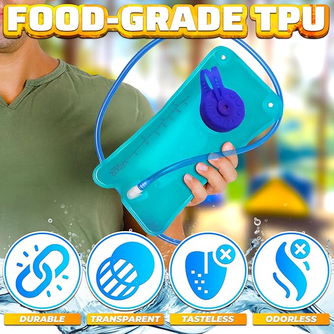 Water Bladder for Hiking Backpack – 1L/1.5L TPU Material Hydration Bladder with Readable Markup, Large Opening Lid, Mouthpiece Cap & Easy Tube Connection – Water Pouch for Backpac , Camping Trips