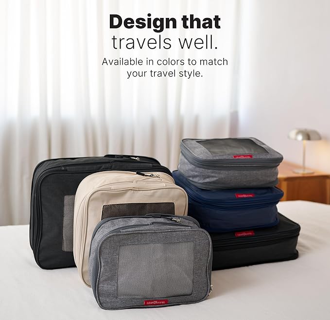 LeanTravel Premium Compression Packing Cubes for Travel - Luggage Organizers with Double Zipper - Sturdy Bags for Suitcase (1 Medium Bag, Grey)