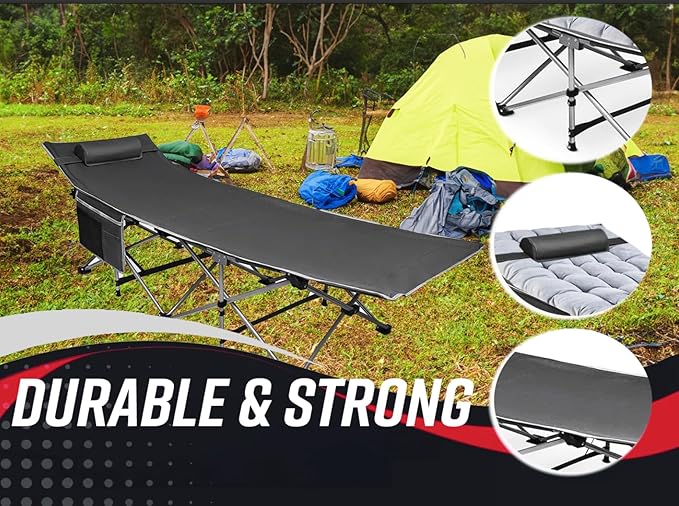 VaygWay Foldable Outdoor Camping Cot and Cot Pad Mattress- Soft Comfortable Lightweight Thick Cotton Sleeping Cot- Portable Hiking, Traveling, Backpacking Waterproof Bottom Pad