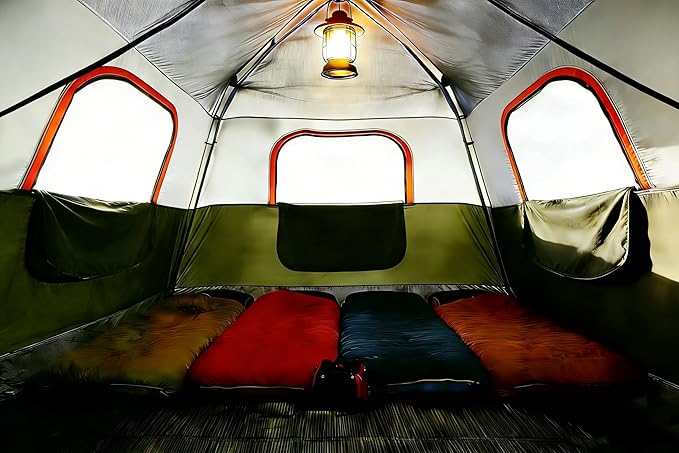 3/4 Person Camping Tent with 1 Door, 4 Windows, and Upgraded Ventilation– Instant Setup, Waterproof, 8'x 8'x 67''Oxford Fabric Floor Pop Up in 60 Seconds Includes Rainfly and Backpack