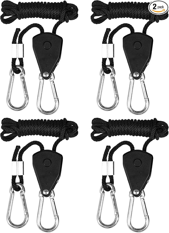 iPower 2-Pair 1/8 Inch Adjustable Rope Hanger, Heavy Duty Grow Light Hangers with Reinforced Metal Gears, 8Ft Long & 150lbs Weight Capacity for Growing Lamp, Inline Fan, Filters
