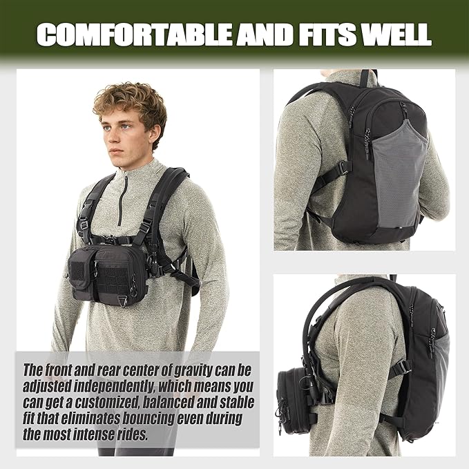 2-in-1 Convertible Chest Pack and Hydration Backpack with 2.5L Bladder, Hydration Vest for Women Men Outdoor Hiking Gravel Cycling Mountain Biking Running