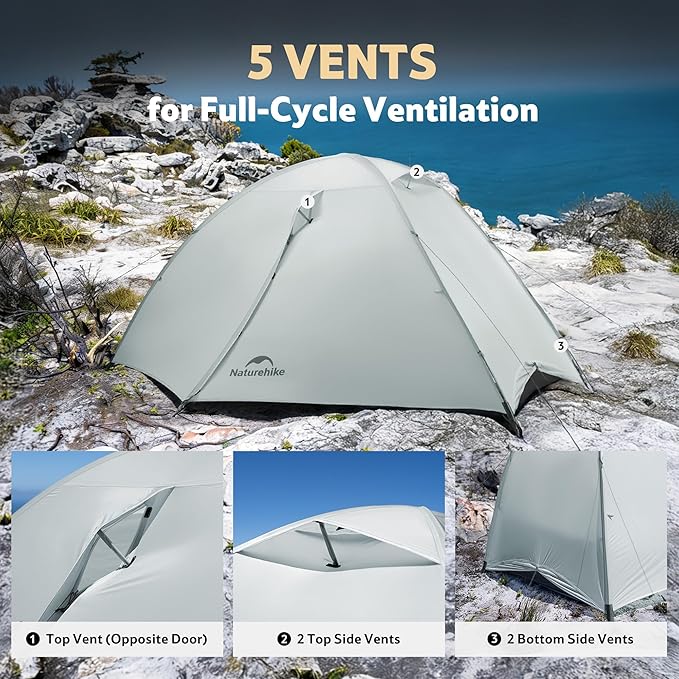 Naturehike Giling 1/2 Person Backpacking Tent 4 Season Lightweight Tent for Hiking & Bikepacking Easy Setup 3000mm Waterproof Ultralight CampingTents for Outdoor Cycling