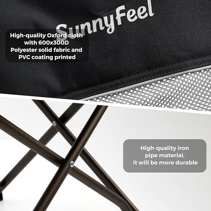 SUNNYFEEL 2 Pack Lightweight Oversized Camping Chairs for Adults Portable Folding Chair with Side Pockets & Cup Holde for Beach,Fishing,Trip,Picnic,Lawn,Concert Outdoor, Carry Bag Included
