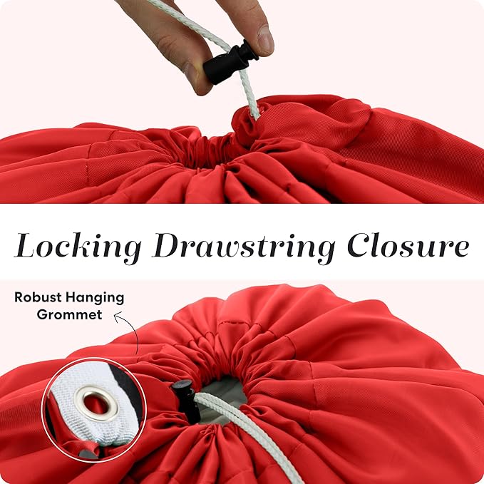 Handy Laundry Bag Shoulder Strap - Drawstring Locking Closure, Durable Nylon Material, Large Capacity, Heavy Duty Stitching - Perfect for Laundromat or College Dorm (Red, 30" x 40")