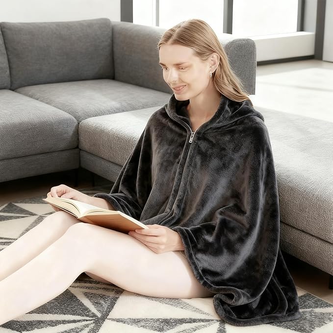 SNZ Cozy Wearable Blanket for Women & Men - 60"x33" Fleece Poncho, Warm Office Chair Lap Blanket, Travel, Camping & Home Wrap - Comfy Poncho Throw - Gift for Mom, Elderly