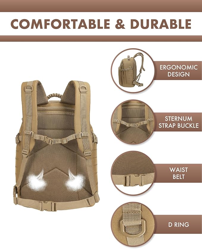 TRAILKICKER Military Tactical Backpack 40L for Men, Hiking Molle EDC Daypack Work Backpack with Water Bladder Compartment