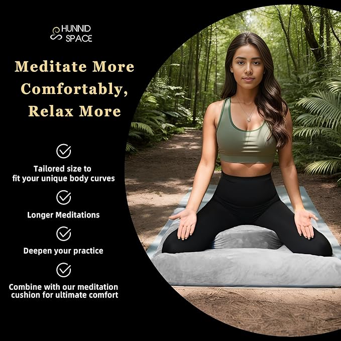 Meditation Zafu Cushion Set with Buckwheat Hulls & Memory Foam - Ergonomic Support for Yoga & Sitting - Removable Machine-Washable Luxury Velvet Cover - for Adults and Kids (Grey)