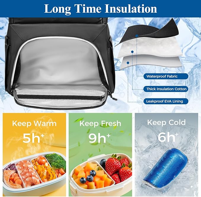 MATEIN Lunch Backpack for Men, Waterproof Meal Prep Work Backpack with Lunch Compartment, Large TSA 17 Inch Laptop Back Pack Lunchbox with Chest Strap, Insulated Cooler Work Bag for Office Commute