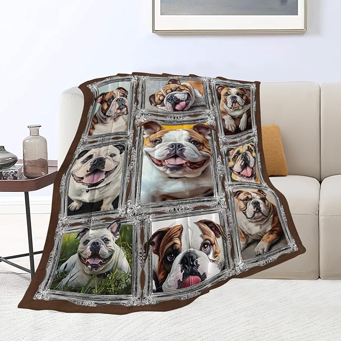 Bulldog Blanket Dog Animal Lover Throw Blankets Gifts for Girls Boys Kids Soft Cozy Fleece Plush for Couch Sofa Bed 80"x60"