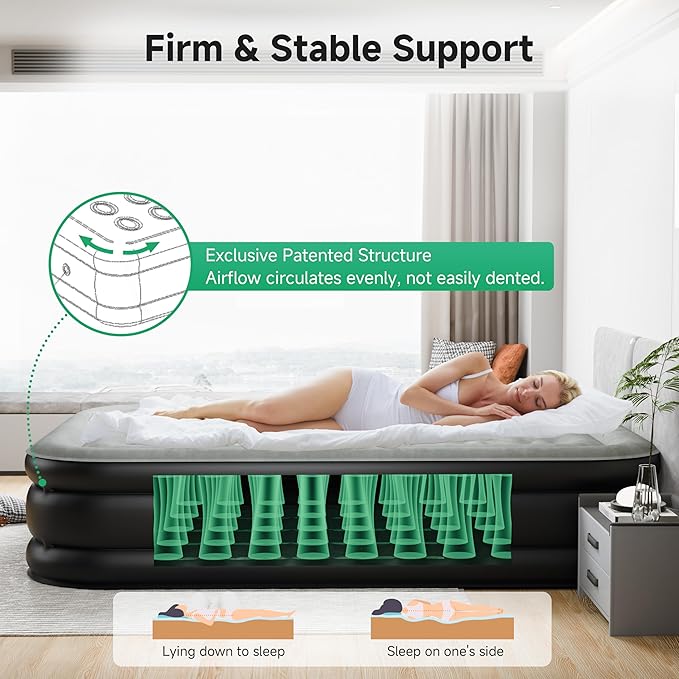 Sebor Air Mattress Full with Built-in Pump 18", Comfortable Self-Inflating Air Mattress with High-Speed Pump, Durable Blow Up Mattress Full with Storage Bag for Guests, Camping, Travel