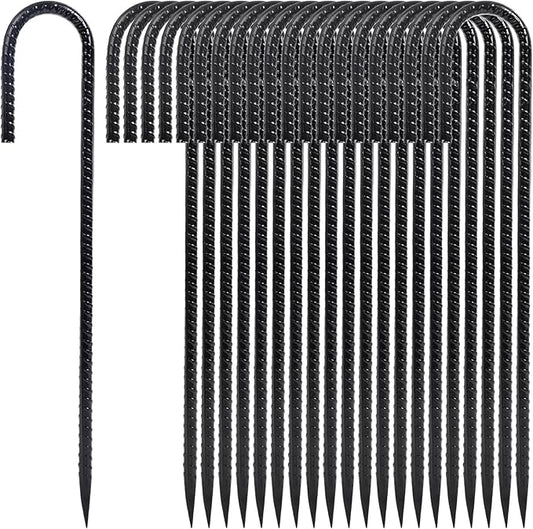 12 Inch Heavy Duty Rebar Stakes, 20-Pack Galvanized Steel J Hook Tent Stakes for Outdoor Decorations, Inflatables, Fencing, Gardening, Gazebo and Swing Set Anchors