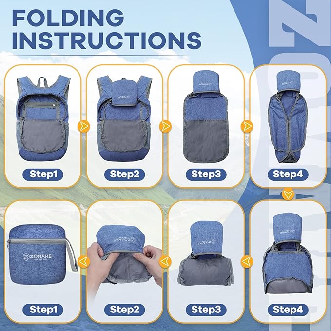 ZOMAKE 10L Ultra Lightweight Packable Backpack, Small Daypack Light Foldable Backpacks Water Resistant Day Bag for Hiking(Dark Blue)