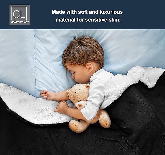 Comfort Lab Reversible Flannel Sherpa Throw Blanket - Elegant Fluffy Throw Blankets for Couch and Home Decor - Anti Pilling Non Shedding Cozy & Warm Fleece Throws - Baby/Pet (30" x 40") - Black