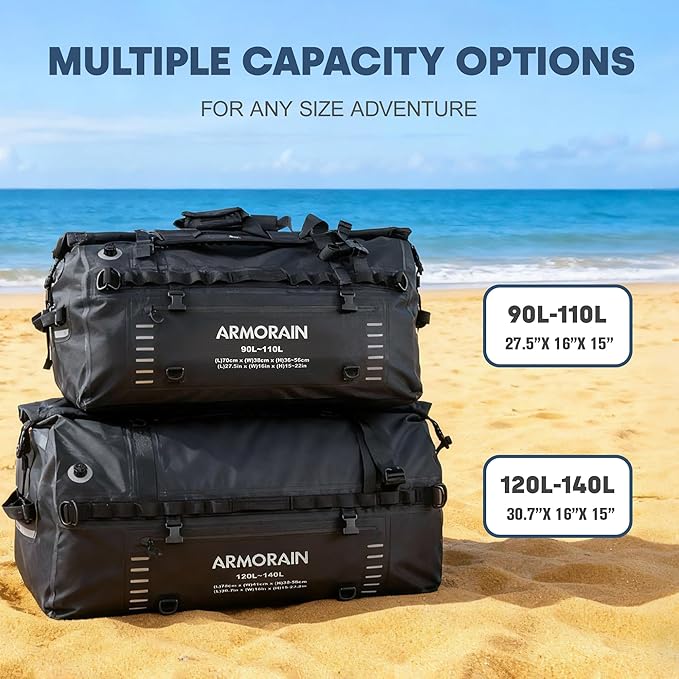 90L-110L large Capacity Airtight Waterproof Travel Dry Bag,Equipped with Durable Inflatable Shoulder Straps and Handles Suitable for Diving Equipment Motorcycles Rowing Kayaking Camping