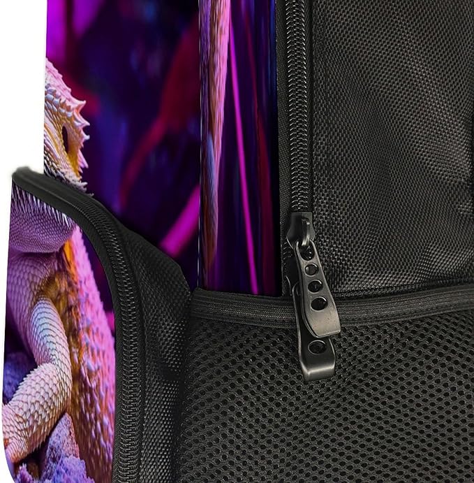 Lightweight Backpack for Gym Travel Bicycle, Big Capacity Multipurpose Anti-Theft Carry On Bag, Purple Art Cool Bearded Dragon Lizards Travel Hiking Bag Day Pack