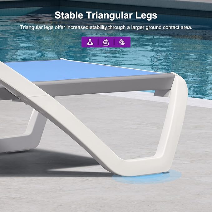 PURPLE LEAF Patio Chaise Lounge Chair Set Outside Aluminum Plastic Stackable Tanning Chairs with Armrests and Side Table for Pool Sunbathing Beach Deck Outdoor Lounger, Royal Blue
