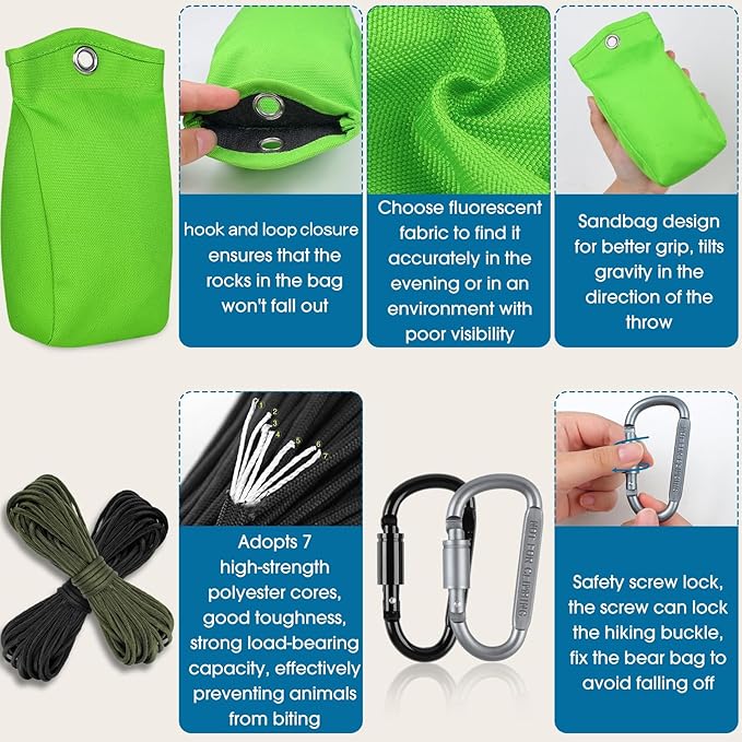 Bear Food Bag Hanging System, Bear Bags for Food Backpacking, Ultralight 10L Waterproof Camping Bear Proof Food Storage Canister Pulley System with Paracord, Carabiner, Throw Bag