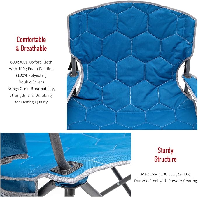 SUNNYFEEL XXL Oversized Camping Chair Heavy Duty 500 LBS for Big Tall People Above 6'4 Padded Portable Folding Sports Lawn Chairs with Armrest Cup Holder & Pocket for Outdoor/Travel/Picnic/Camp