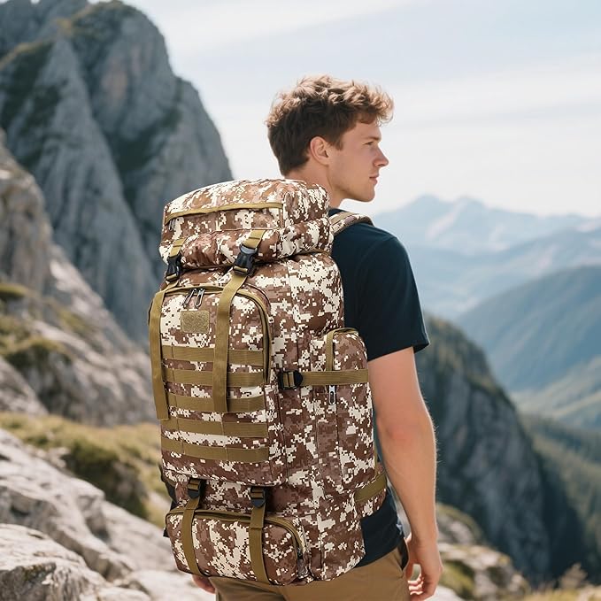 JUMAHE 80L 2-Pack Hiking Backpack for Men with Sling Tactical Backpack - Rucksack Molle Military Tactical Waterproof Lightweight Camping Backpack 3 Day Assault Pack for Travel, Climbing, Backpacking