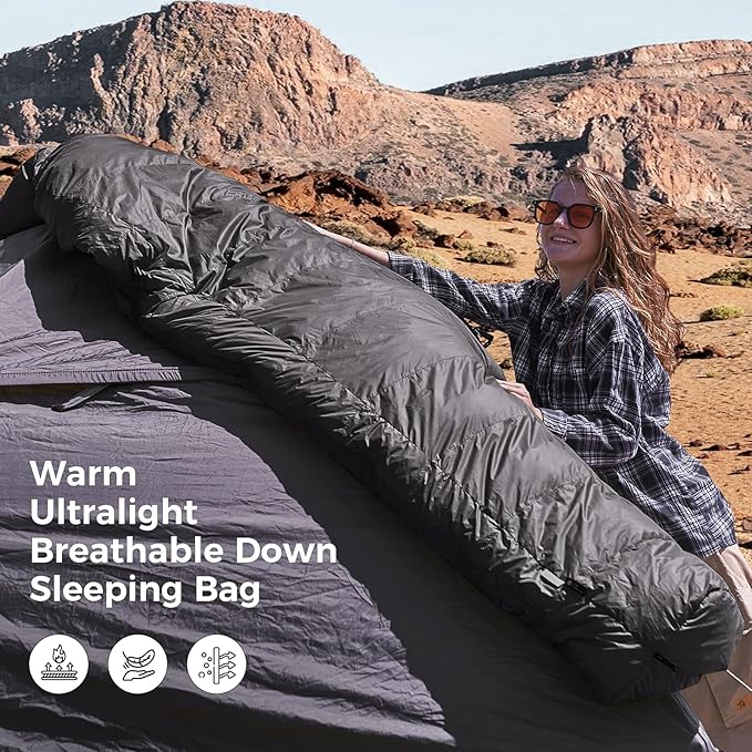 ATEPA Elements 450 Down Sleeping Bag for Adults, 700FP 42.8℉ Recycled Mummy Cold Weather Ultralight 3 Season Compact Packable Sleeping Bag with 15D Nylon Shell for Backpacking Camping Hiking