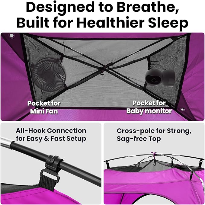 Twin Bed Tent for Girls Deeper Sleep & Privacy, with Built-in Fan Pocket for Improved Airflow, CPC Certified Princess Bed Tent for Kids Sleepover & Room Sharing, Lightweight & Easy Setup(Pink)