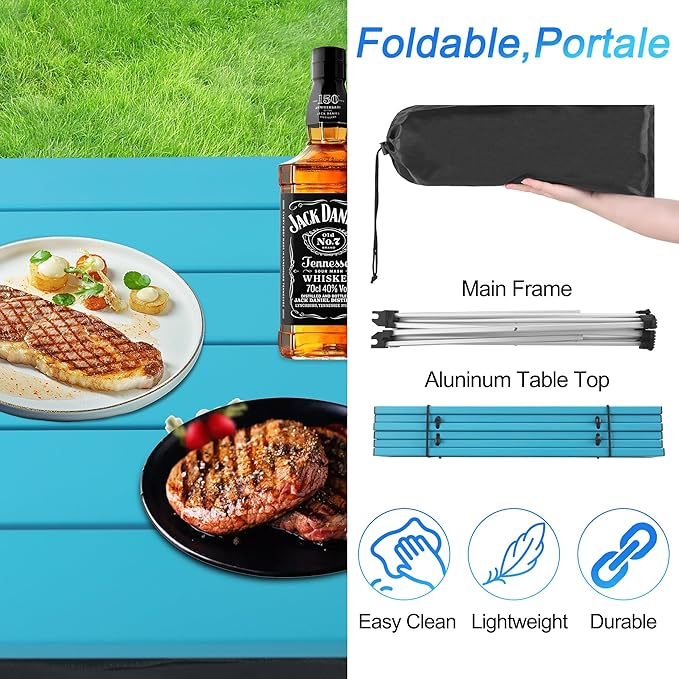 Grope Portable Camping Table Ultralight Aluminum Camp Table with Storage Bag,Beach Table for Sand with Carrying Bag,Prefect for Outdoor,Picnic,BBQ,Cooking,Festival (Blue with Storage Bag-S)