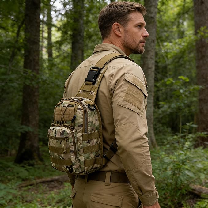 Viriber Tactical Backpack, Waterproof Military Cross-body Molle Sling Shoulder Backpack Chest Bag for Outdoor Every Day Carry CP
