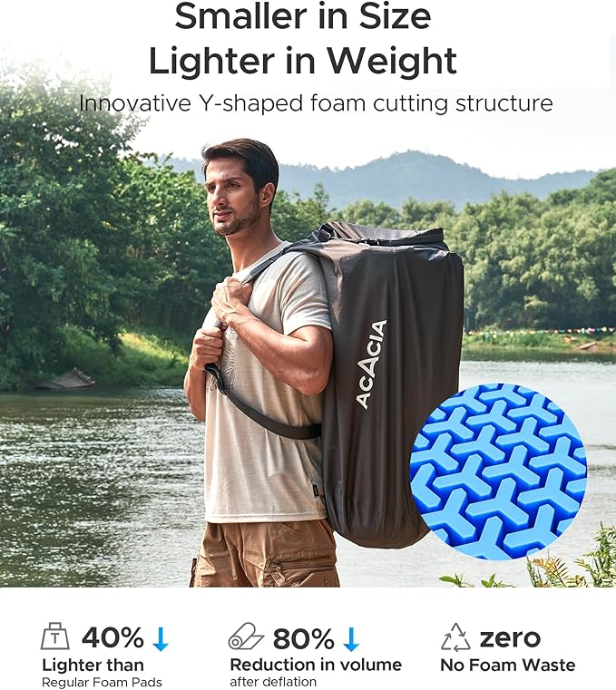 Acacia 4" Thick Self Inflating Sleeping Pad with Foam, Innovative Y-Shaped Telescopic Structure, Ultraportable Camping Mattress with Electric Pump, Outdoor Compact Air Mat for Tent Car Backpacking
