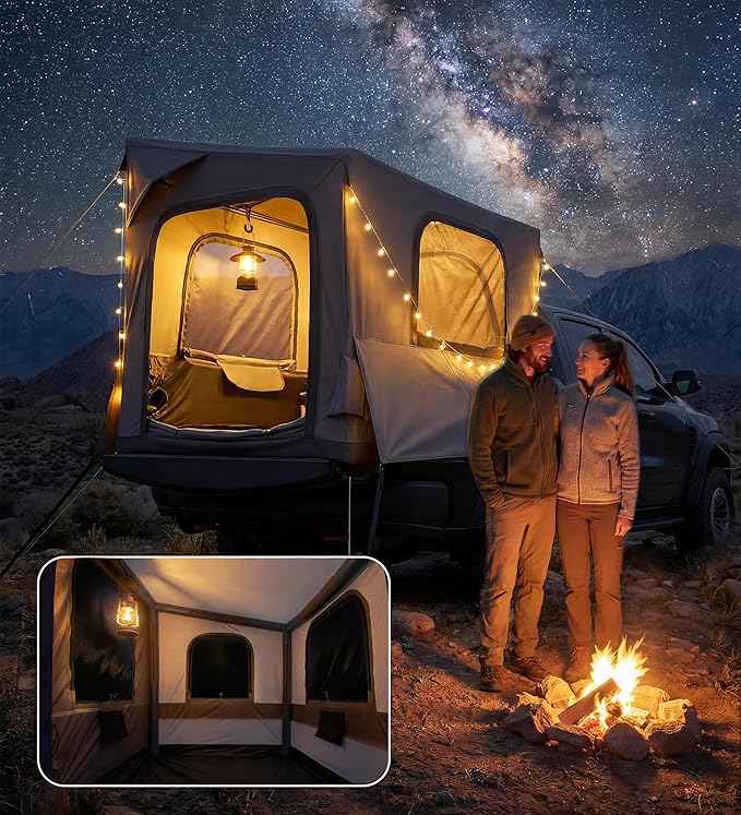 Inflatable Truck Bed Tent with Detachable Zippered Awning, Pickup Truck Tent for 5.5ft-8ft Bed, 2 Mins Fast Setup Blow Up Tent for Truck, PU3000 Waterproof Truck Tent for Camping