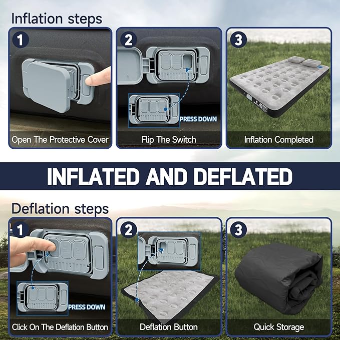 Umbrauto Air Mattress for 5.5-6.5 ft Short Bed Full-Size Trucks, Pickup Truck Airbed Mattress with Wireless Rechargeable Pump for Outdoor Travel