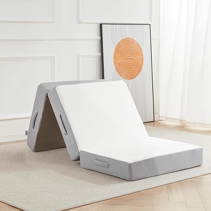 Folding Mattress, 6 Inch Single Memory Foam Tri-fold Mattress with Breathable & Washable Bamboo Fiber Fabric Cover, Foldable Floor Guest Bed for Camping, Road Trip, 75“*25”