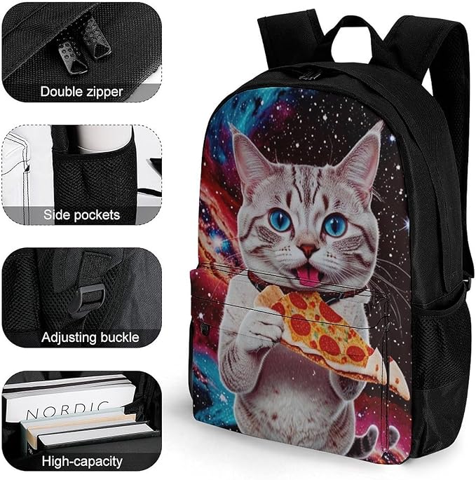 Supdreamc Lightweight Daypack Backpack for Trekking Work Running, Big Capacity Multipurpose Anti-Theft Bookbag, Galaxy Taco Cat Pizza Business Computer Bag